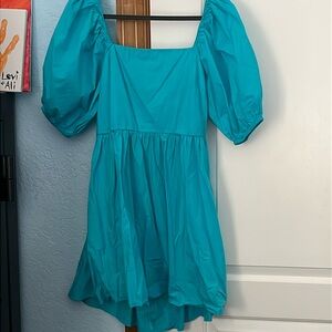 Bright blue puffy dress. Backless, size XL